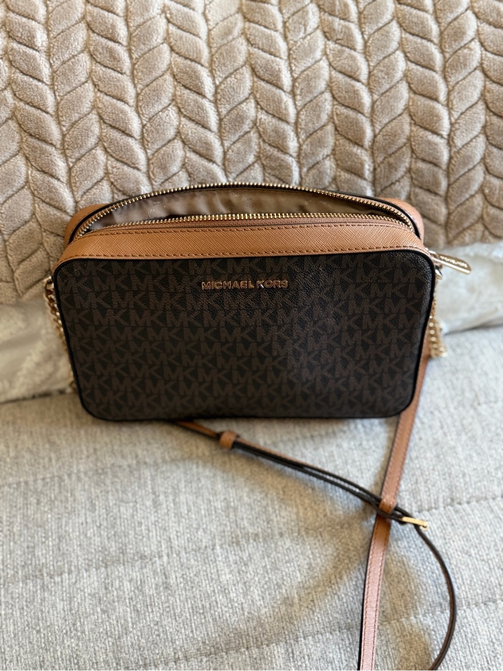 Michael Kors Brown and Tan Signature Crossbody